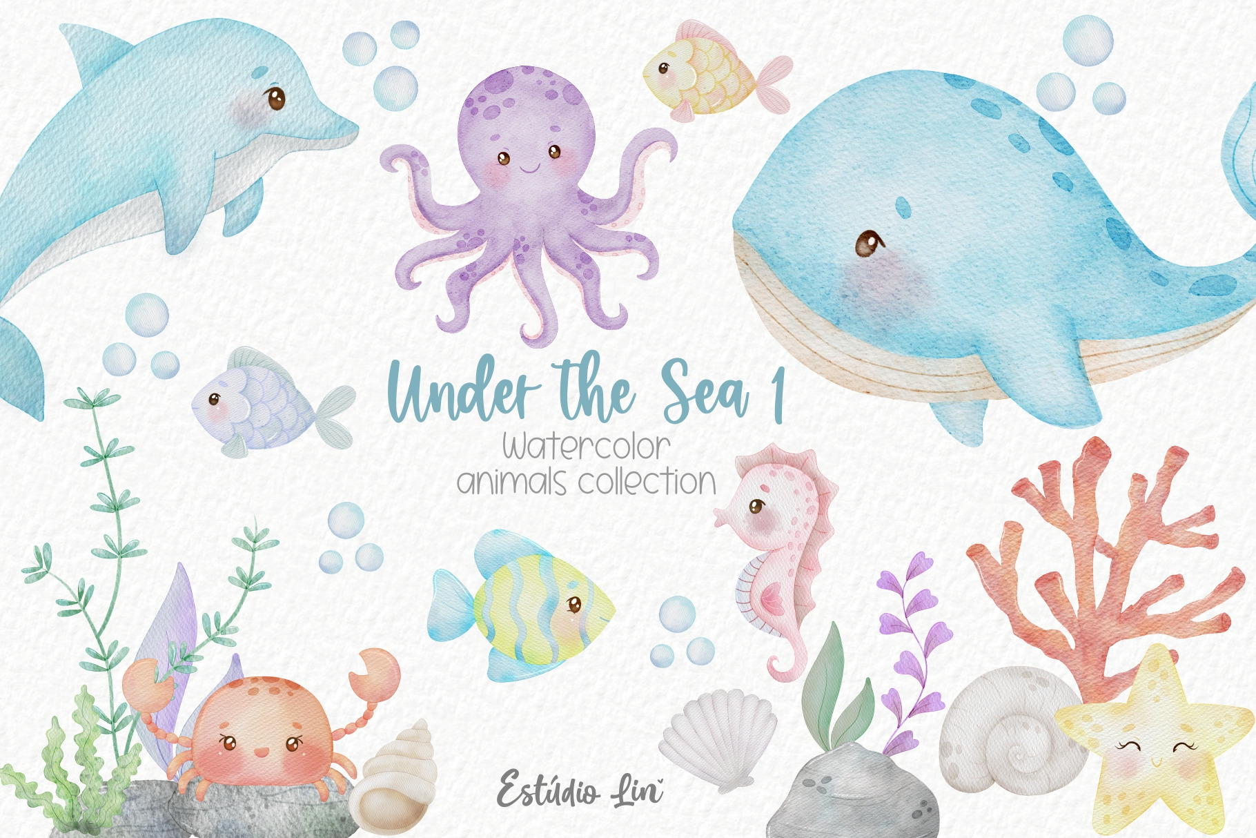 Under the sea 1 watercolor, an Animal Illustration by Estúdio Lin