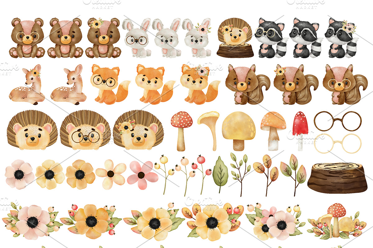 SALE! Woodland Animals Clipart, an Animal Illustration by Natalya_Mona_Art (Photo 2 of 6)
