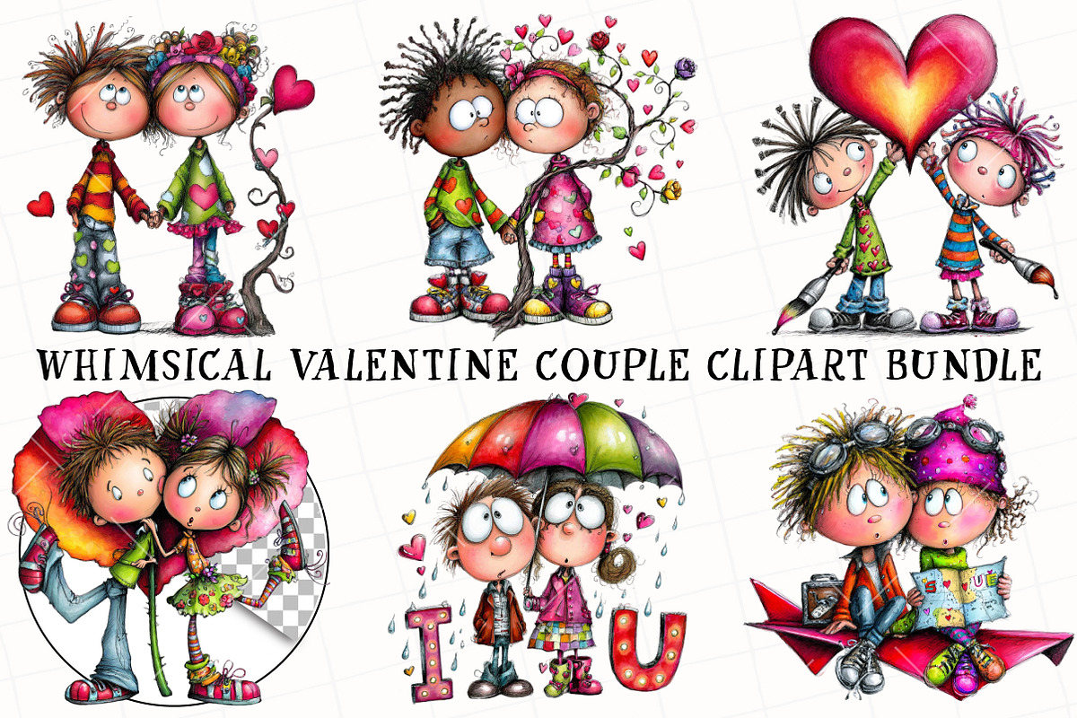 Whimsical Valentine Couple Clipart, an Illustration by OK Design (Photo 2 of 6)