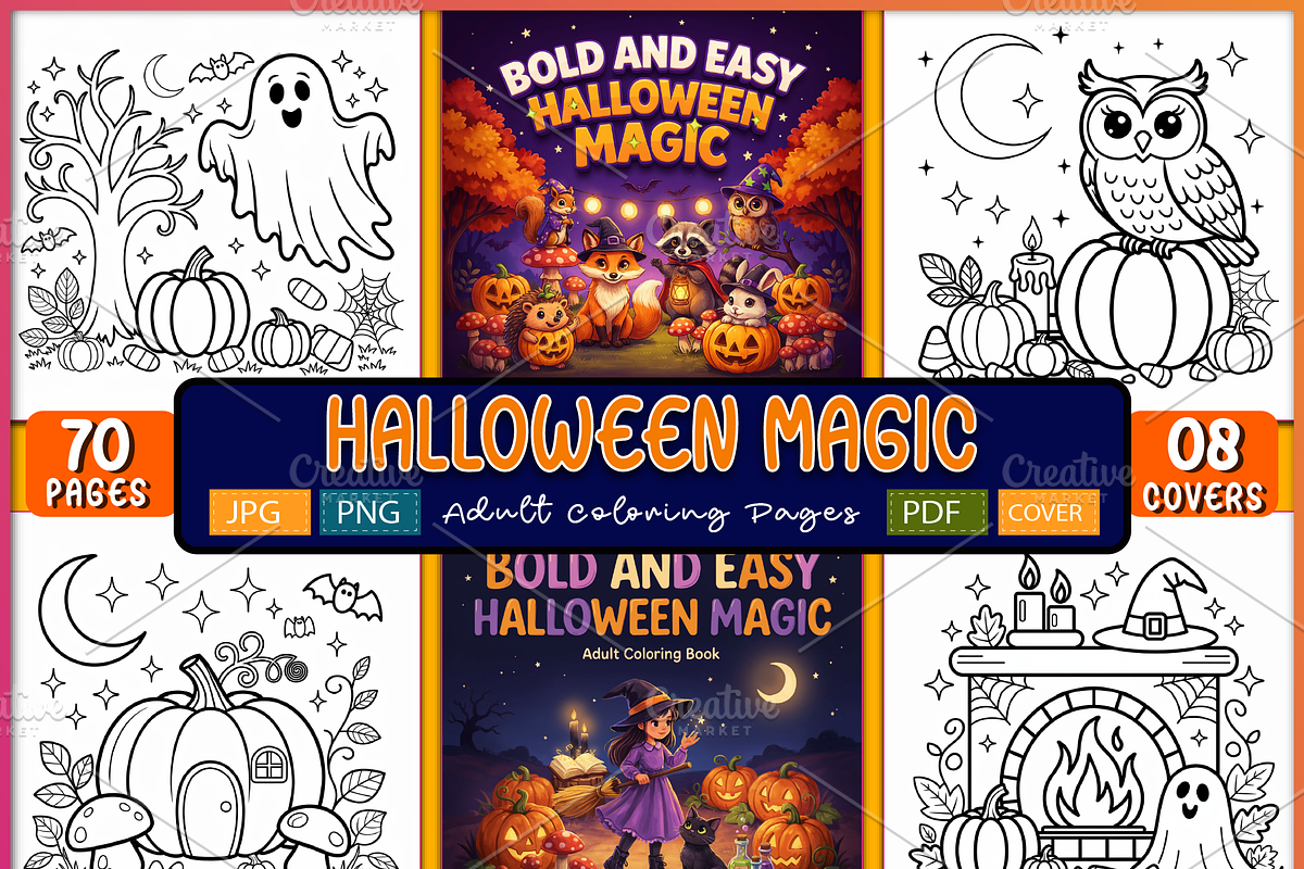 Bold & Easy Halloween Magic Coloring, a Seasonal Illustration by Ink Gallery (Photo 1 of 4)