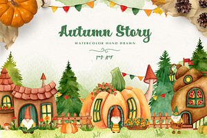 Autumn story. Watercolor set