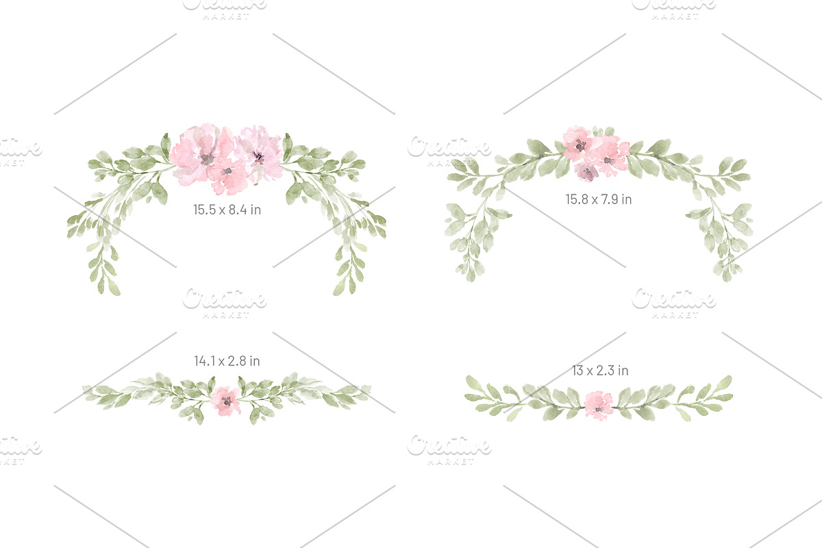 Watercolor Dusty Green Pink Flowers, a Decorative Illustration by GraphicsDish (Photo 3 of 5)