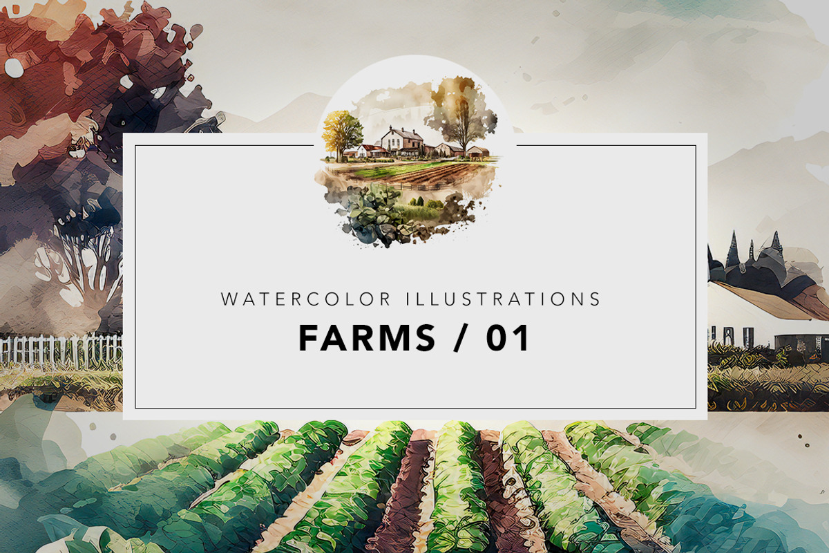 Farms - Watercolor illustrations 01, an Illustration by Graxaim Mock-up (Photo 1 of 9)