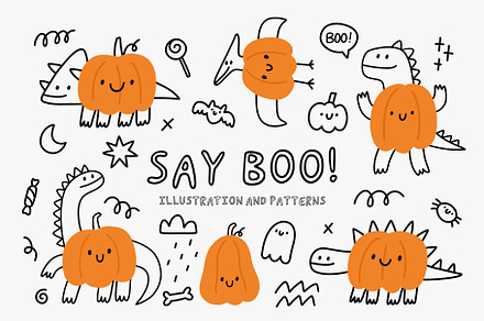 Say Boo! Doodle Halloween Dino