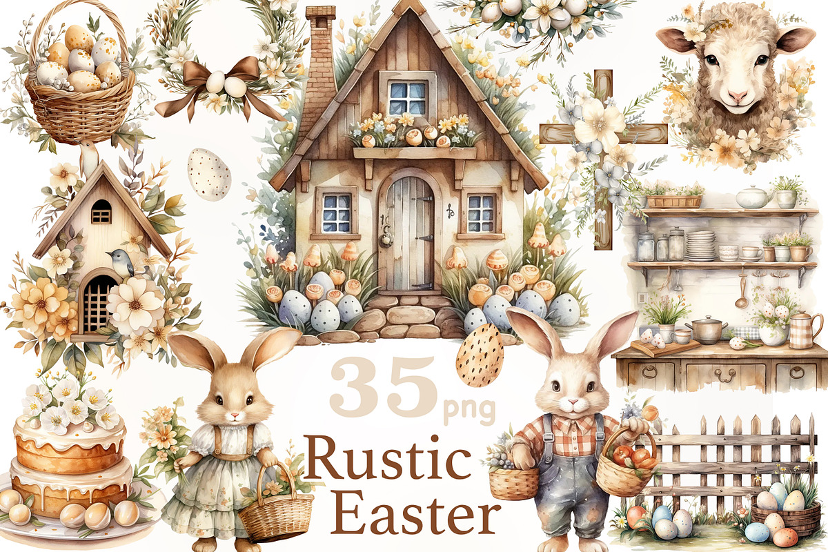 Rustic Easter Clipart Spring Clipart, an Animal Illustration by GlamArtZhanna (Photo 1 of 6)