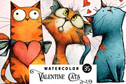 Quirky Valentine Cats Clipart, an Illustration by Watercolor design (Thumbnail 1 of 9)