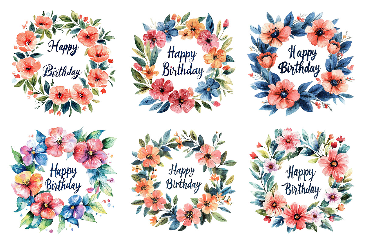Happy Birthday Floral Wreath PNG, an Illustration by SinaCreation (Photo 3 of 5)