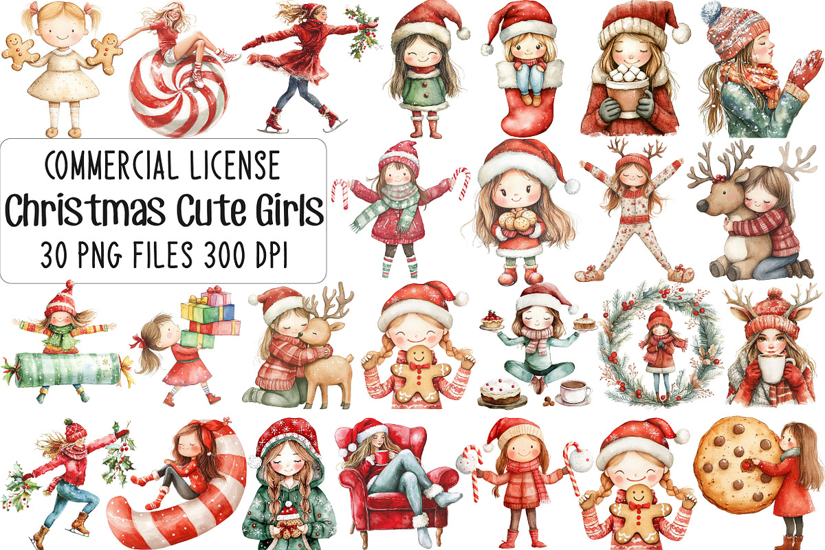 Christmas Cute Girls Sublimation PNG, an Illustration by CraftArtStudio (Photo 1 of 6)