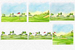 Watercolor Golf Clipart Set