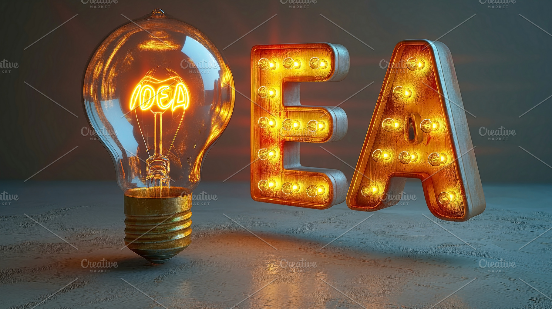 A vibrant light bulb alongside glowing letters 'EA', radiating creativity and i, a Business Photo by ImageMir