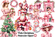 Pink Christmas Watercolor Clipart, a Seasonal Illustration by Gloria Designed It (Thumbnail 1 of 5)