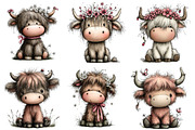 whimsical spring highland cow clipar, an Illustration by Designworld (Thumbnail 2 of 5)
