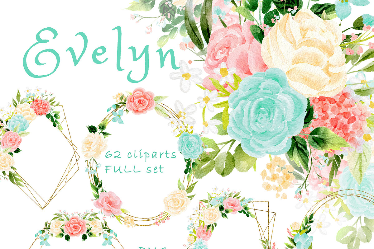 Pink mint floral clipart, an Illustration by heyiamalice (Photo 1 of 13)