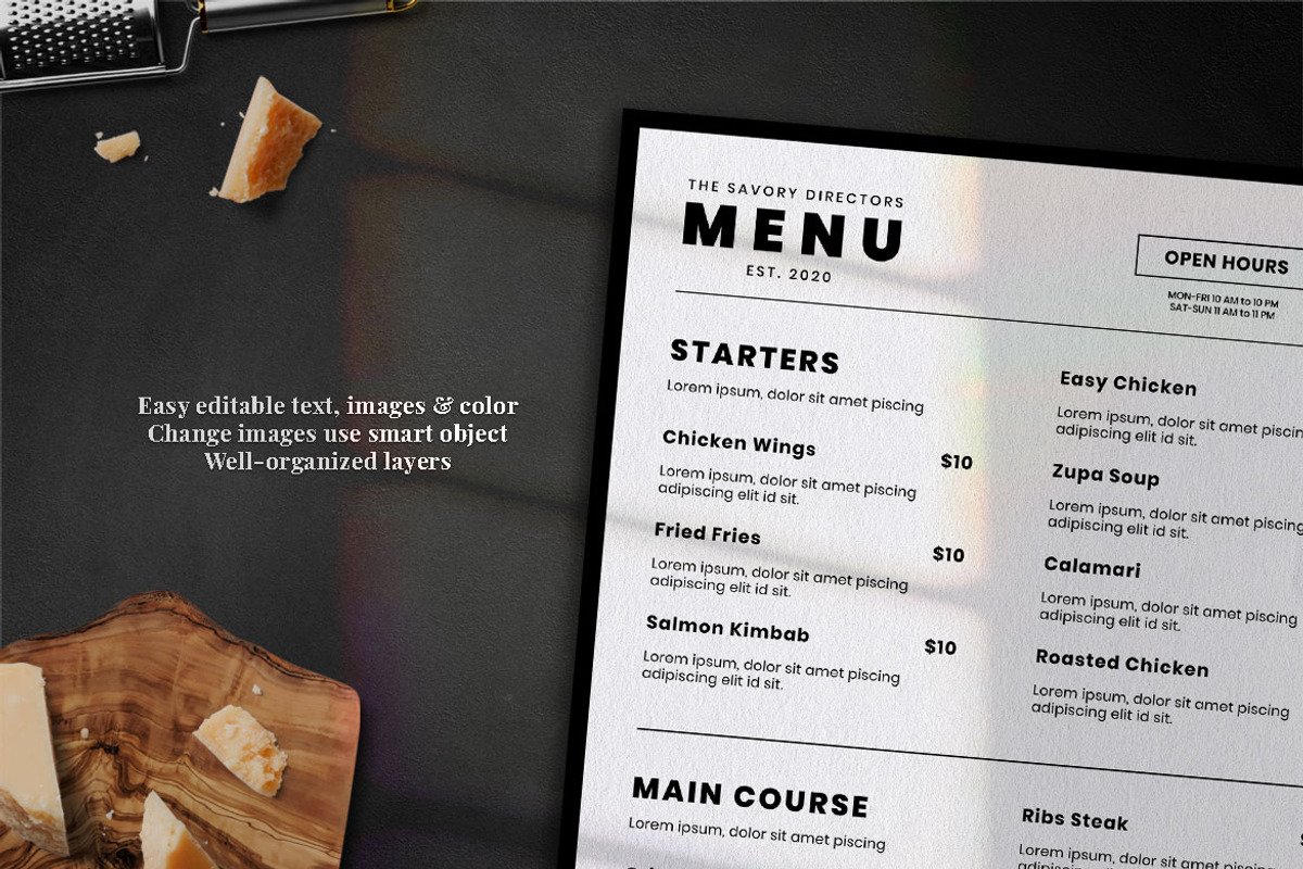 Simple Food Menu, a Print Template by The Savory Directors (Photo 2 of 3)