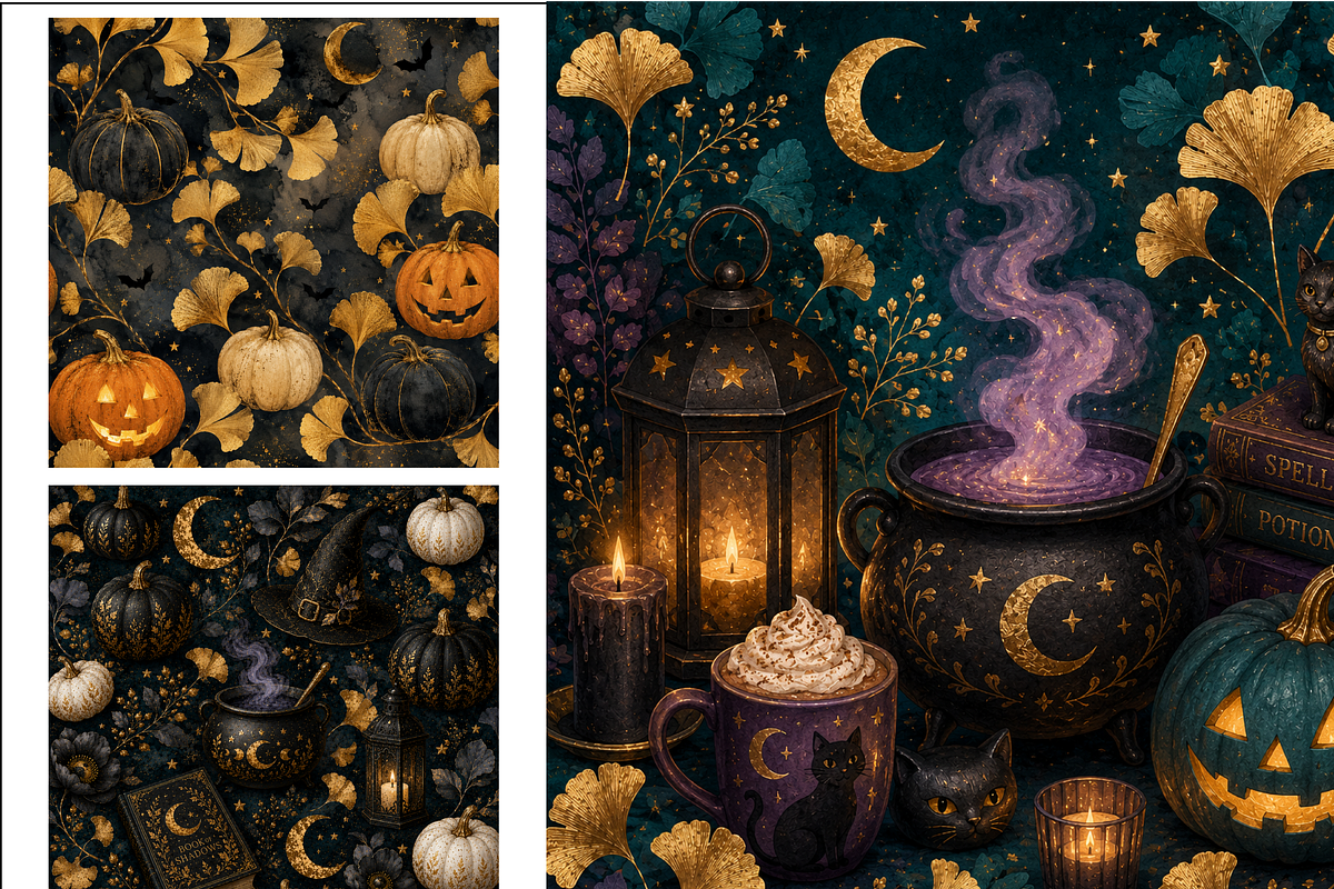 Luxury Halloween Gold Ginkgo Paper, a Texture Graphic by Printable Design Store (Photo 4 of 4)