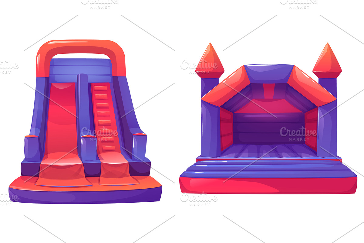 Inflatable bouncy house set on white, an Illustration by art PVP - market