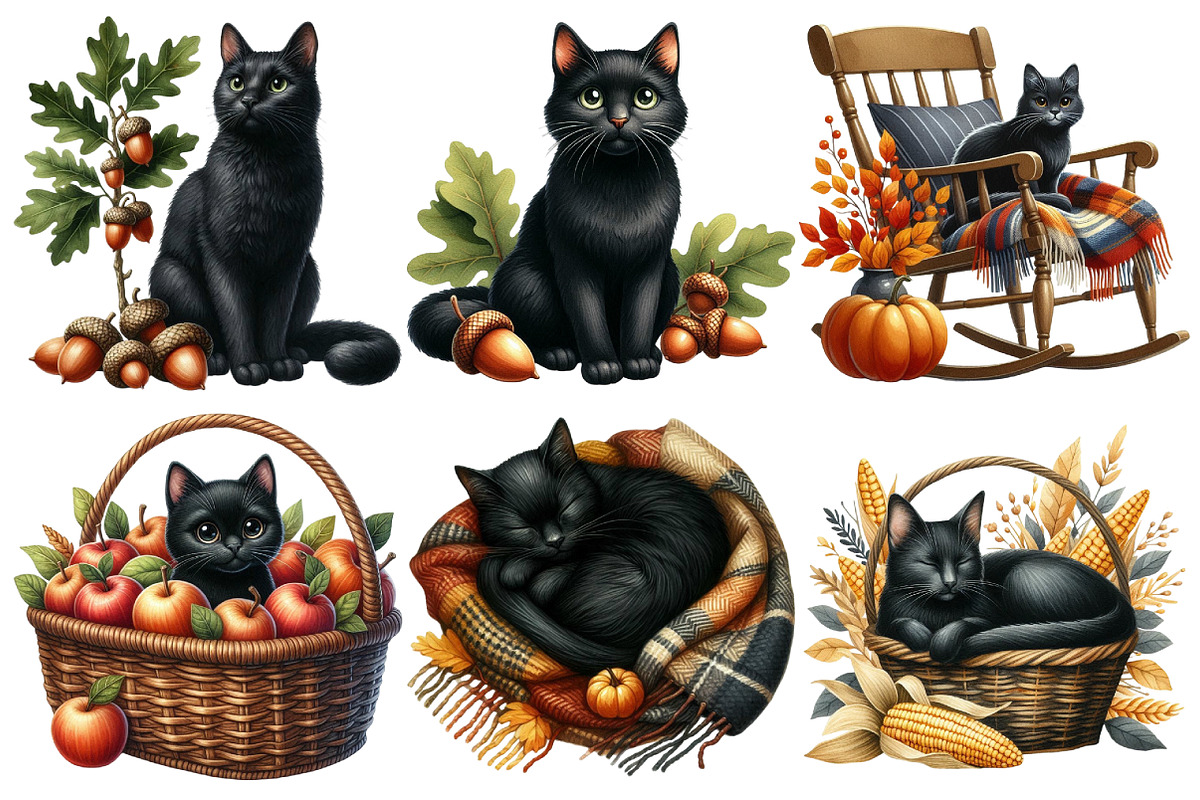 Autumn Black Cat Clipart, an Illustration by Pixels.Craft (Photo 3 of 7)