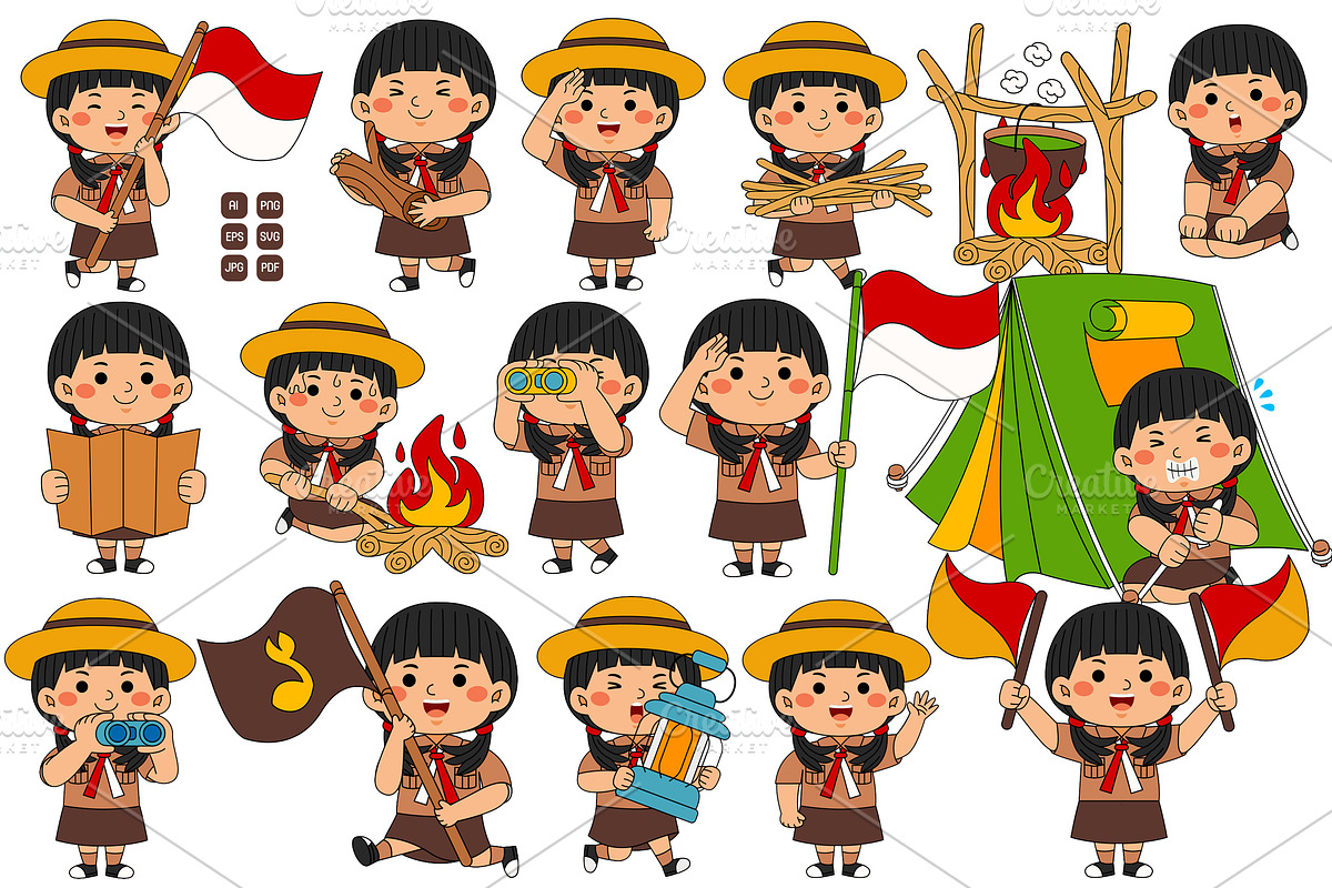 Kawaii Girl Scout Student Activities, an Education Illustration by MEDZ (Photo 1 of 4)