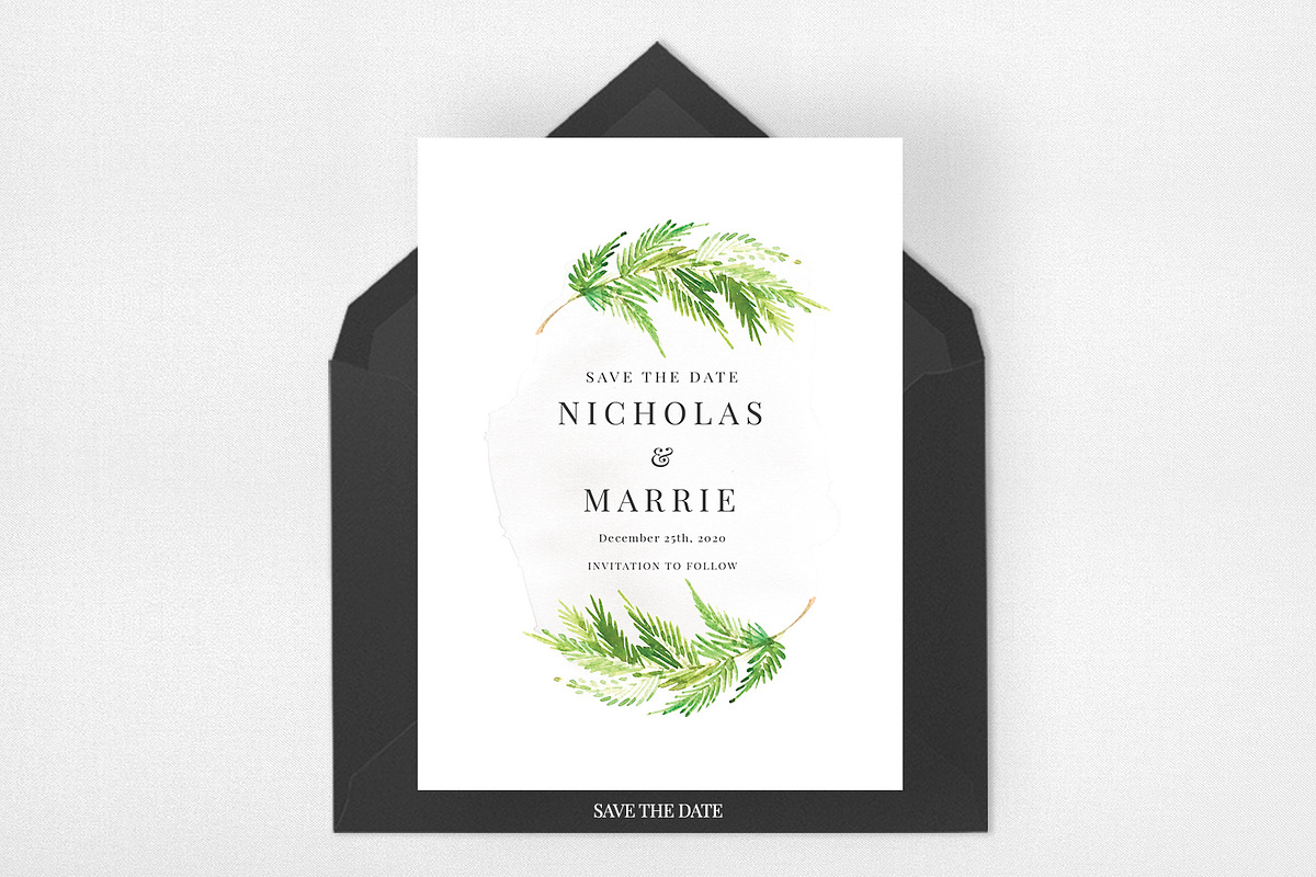 Watercolor Leaf Wedding Suite, an Invitation Template by Azka Creative (Photo 4 of 5)