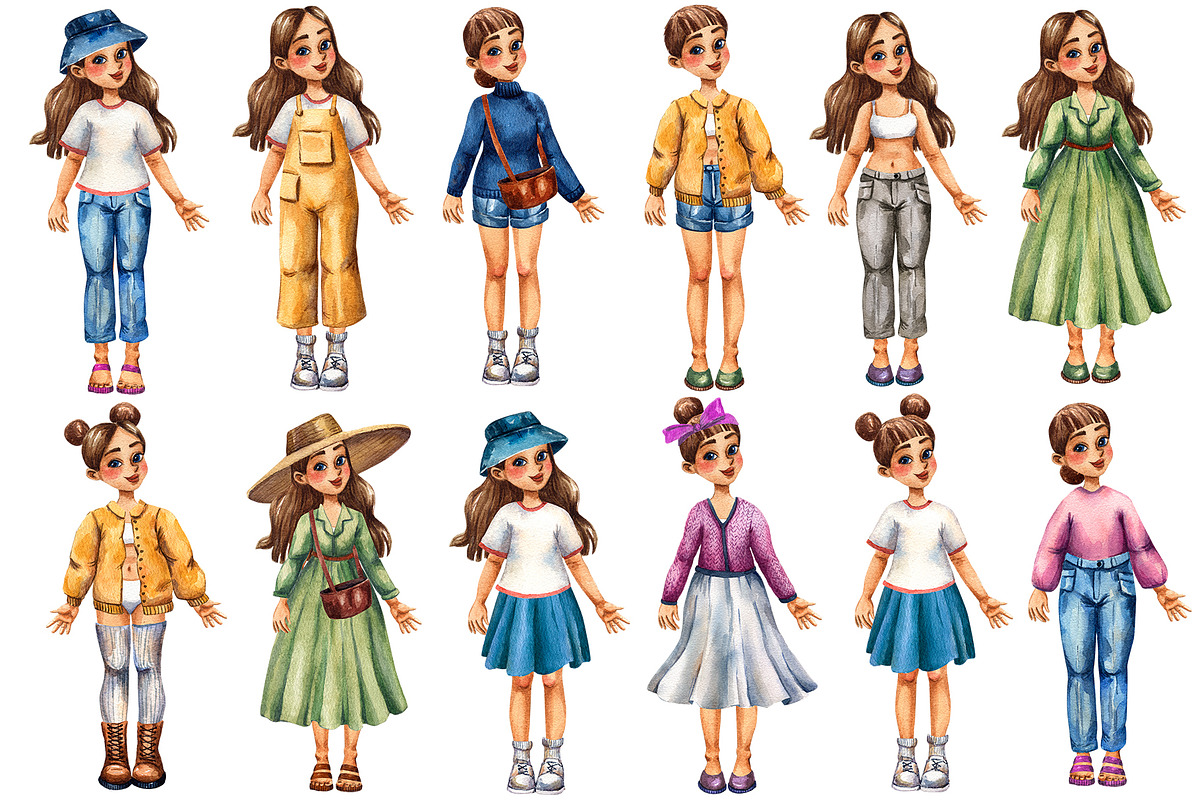 Lucy's Outfits - Watercolor Clipart, an Illustration by Mashamashastu (Photo 5 of 8)