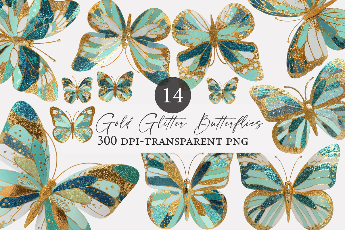 Gold Glitter Butterflies Clipart, an Illustration by Designworld (Photo 1 of 4)