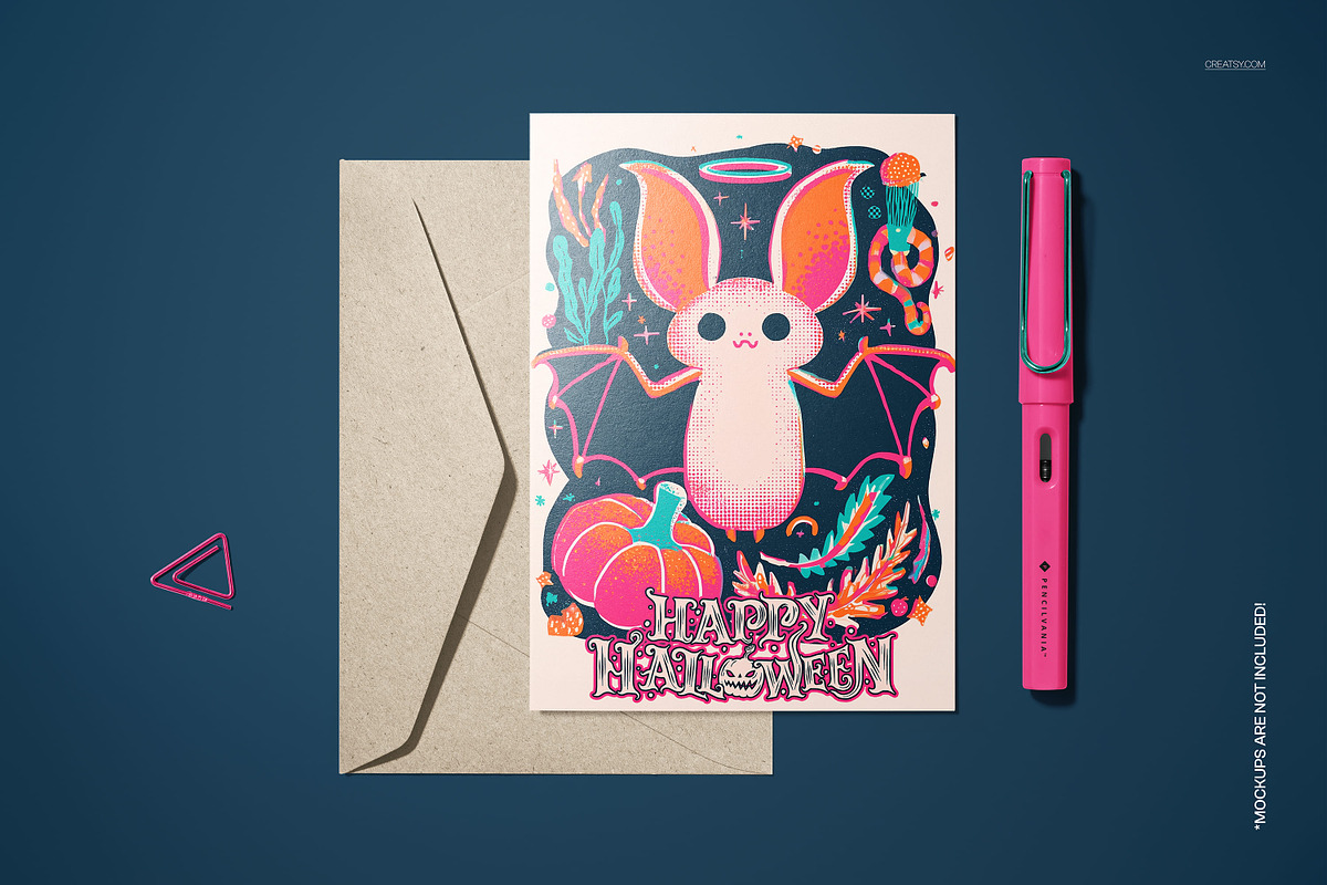 Halloween White Bat Card Template, a Card Template by creatsy5 (Photo 4 of 5)