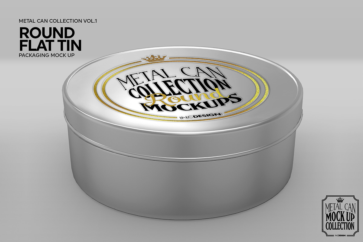 Round Flat Tin Packaging Mockup, a Cups & Container Mockup by INCDesign (Photo 3 of 6)