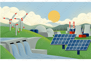 Dam Power Plant Hydroelectric Solar, an Object Illustration by Christos Georghiou