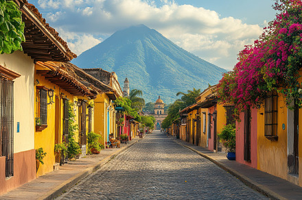 Cobblestone street with colorful bui, a Background Photo by Pixeness