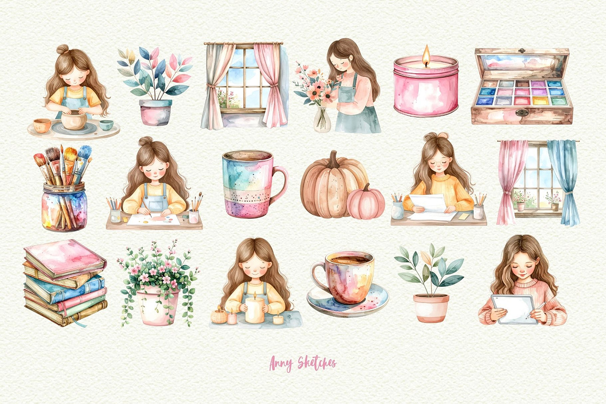 Cozy Craft Girl Clipart, a Person Illustration by Anna Design Studio (Photo 4 of 9)