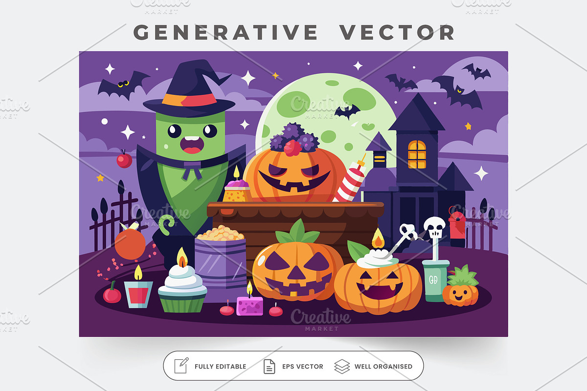 Colorful Halloween decorations and t, a Graphic by Iftikhar Alam