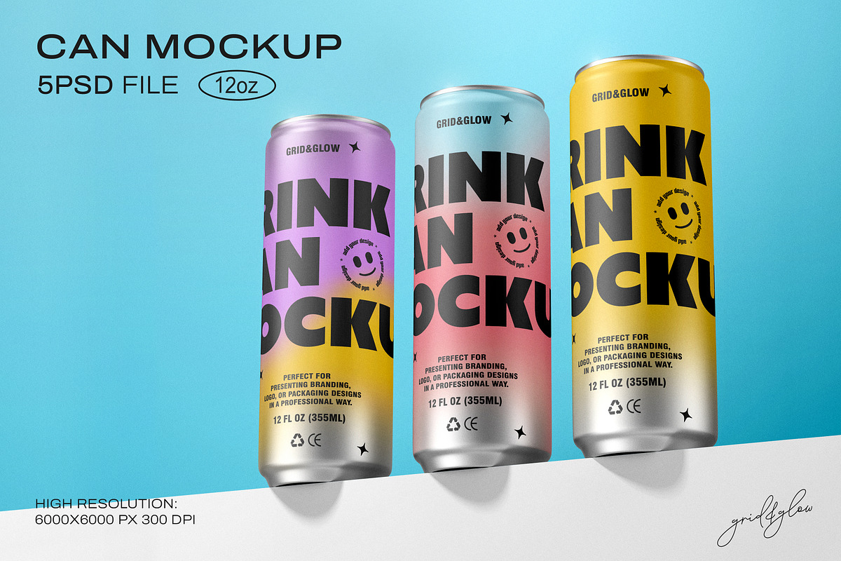 Drink Sleek Can - 12oz / 355ml, a Packaging Mockup by Grid&Glow (Photo 1 of 7)