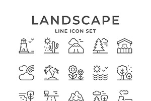 Set Line Icons Of Landscape