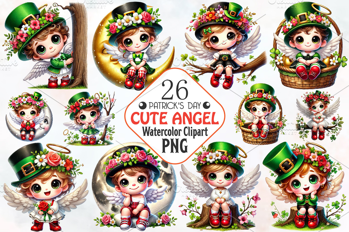 St. Patrick's Day Cute Angel Clipart, an Illustration by RobertsArt (Photo 1 of 7)