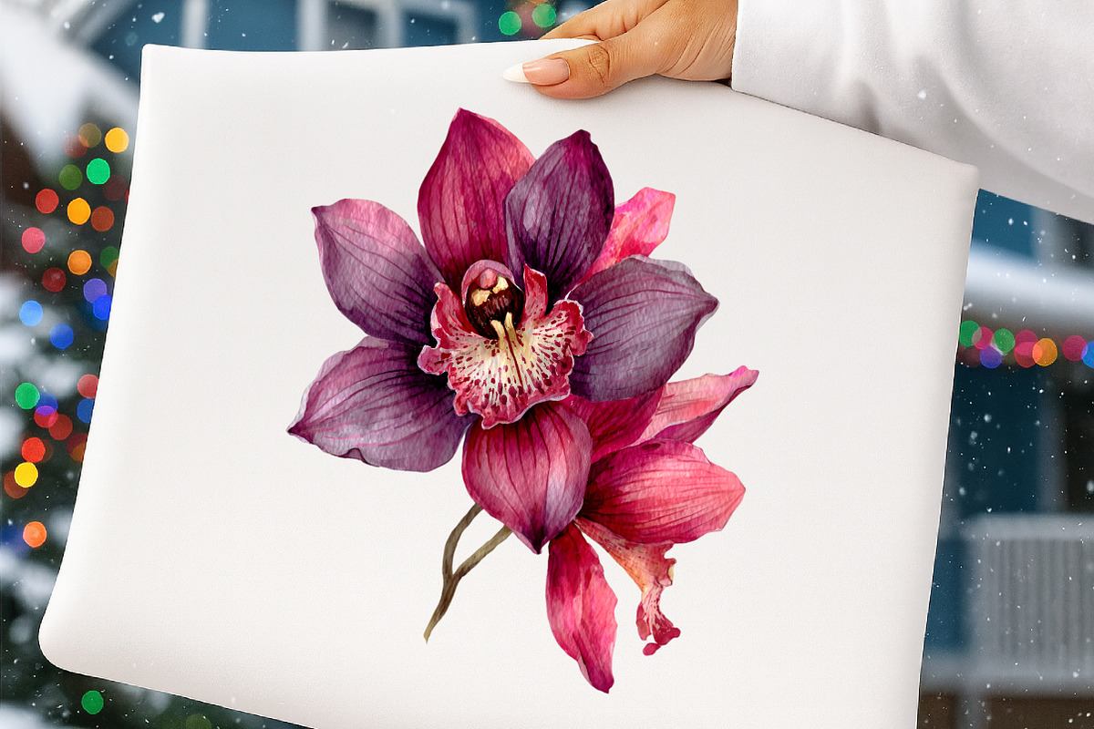 Watercolor Burgundy Orchids Clipart, an Illustration by Digital Artistic99 (Photo 5 of 9)