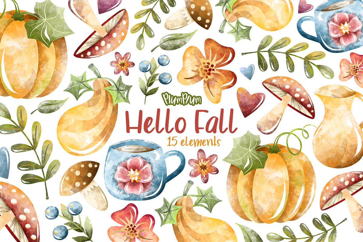 Fall Watercolor Cliparts, an Illustration by PlumPlumGraphics (Photo 1 of 2)