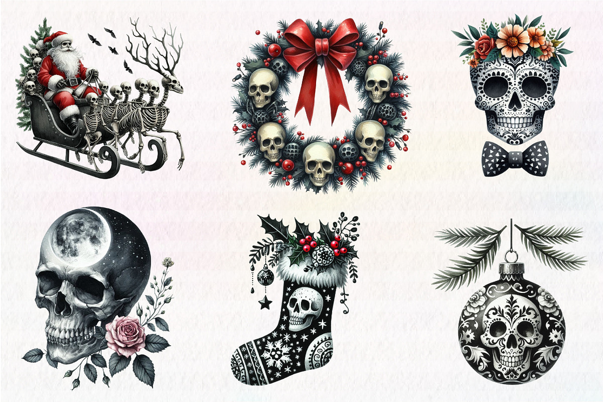 Watercolor Gothic Christmas Clipart, an Illustration by CreationArt (Photo 7 of 7)