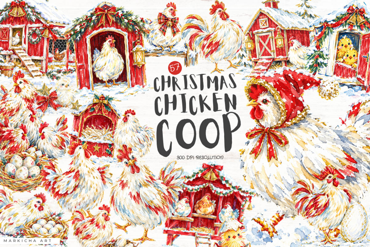 Christmas Chicken Coop Clipart, an Animal Illustration by Markicha Art (Photo 1 of 5)