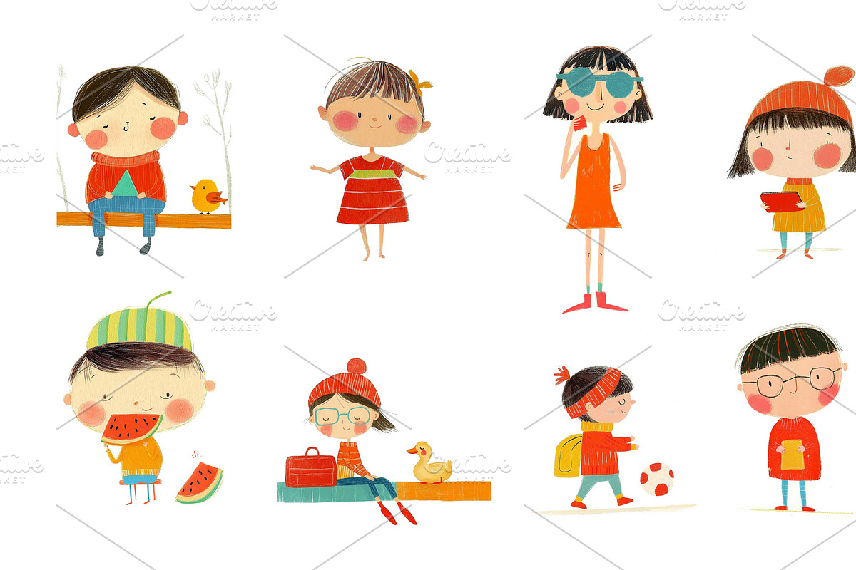 Collection of cute cartoon children, a Person Illustration by Sybillla