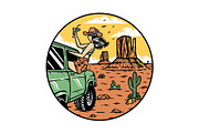 woman with her car in the desert, a Person Illustration by gunaonedesign (Thumbnail 1 of 5)