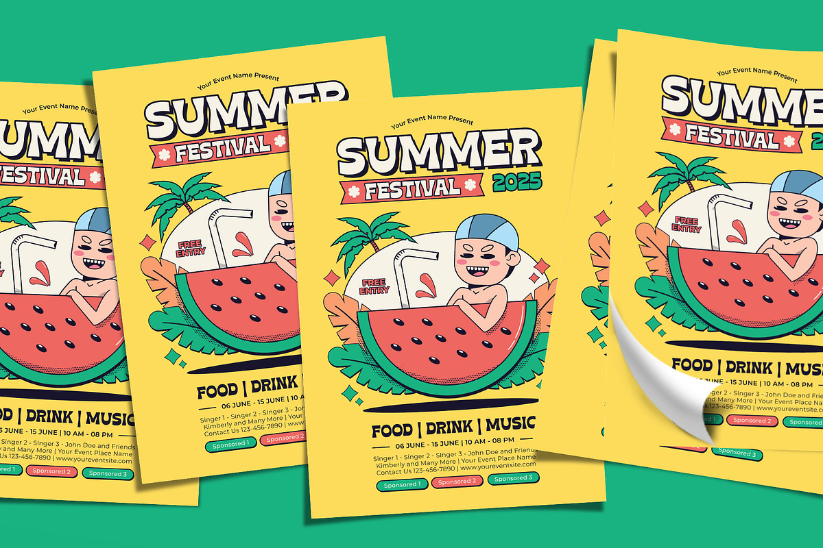 Retro Summer Festival Flyer Template, a Flyer Template by Tiptop Graphic (Photo 4 of 5)