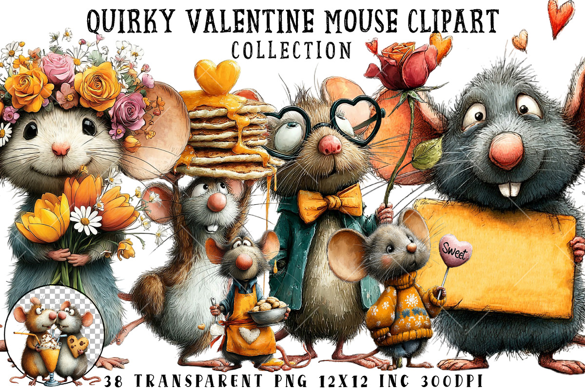 Quirky Valentine Mouse Clipart, an Illustration by OK Design (Photo 1 of 6)