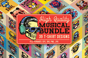 39 Musical T-shirts BUNDLE, an Illustration by VozzyStock (Thumbnail 1 of 9)