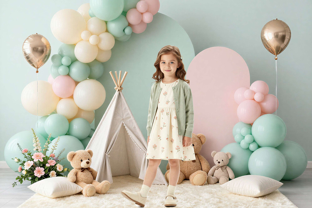 Baby Birthday Balloon Digital Backdrops