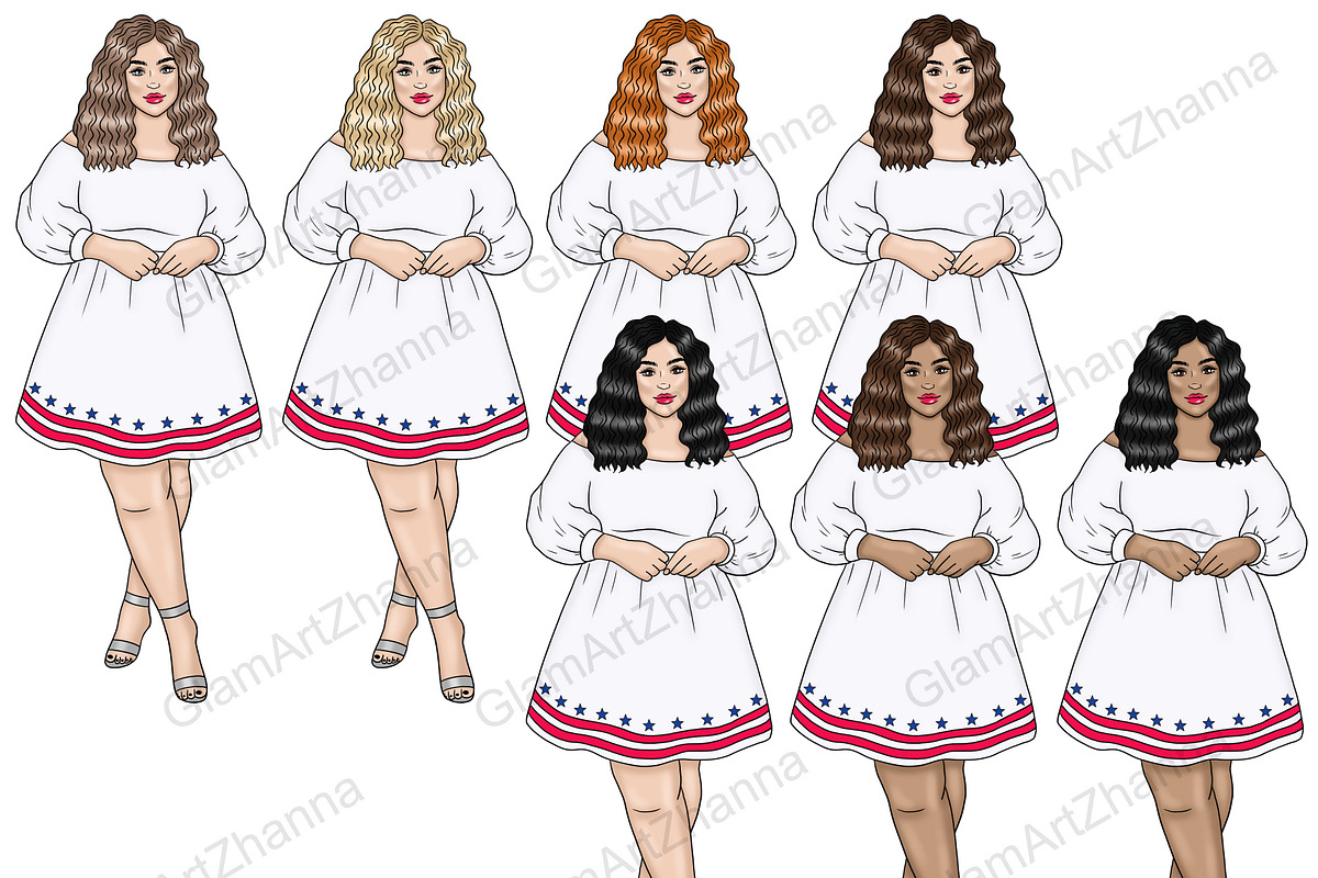 4th of July Girls Clipart, a Seasonal Illustration by GlamArtZhanna (Photo 2 of 5)
