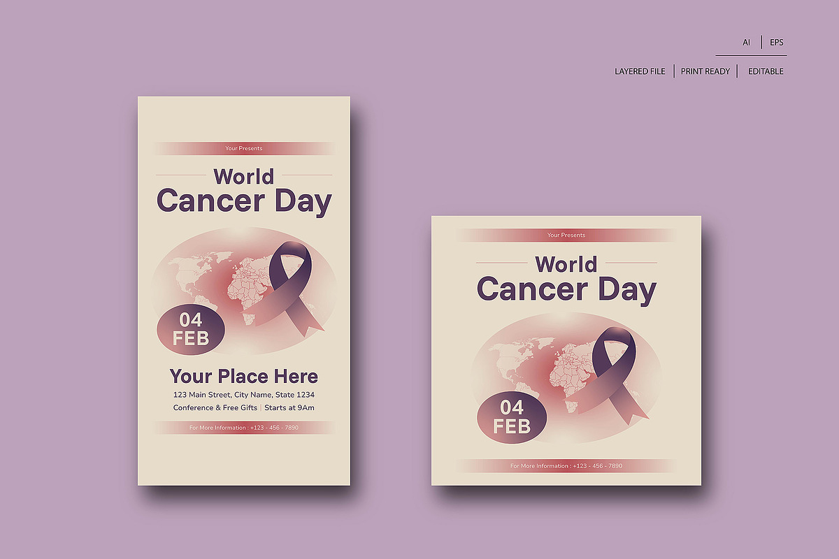 World Cancer Day Flyer Set, a Flyer Template by Siska Arista (Photo 2 of 2)