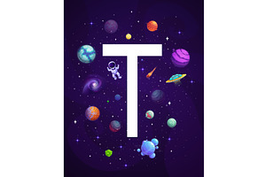 Cartoon Space Letter T, Galaxy