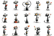 Valentines Black Cat Clipart, an Illustration by Designking (Thumbnail 2 of 5)