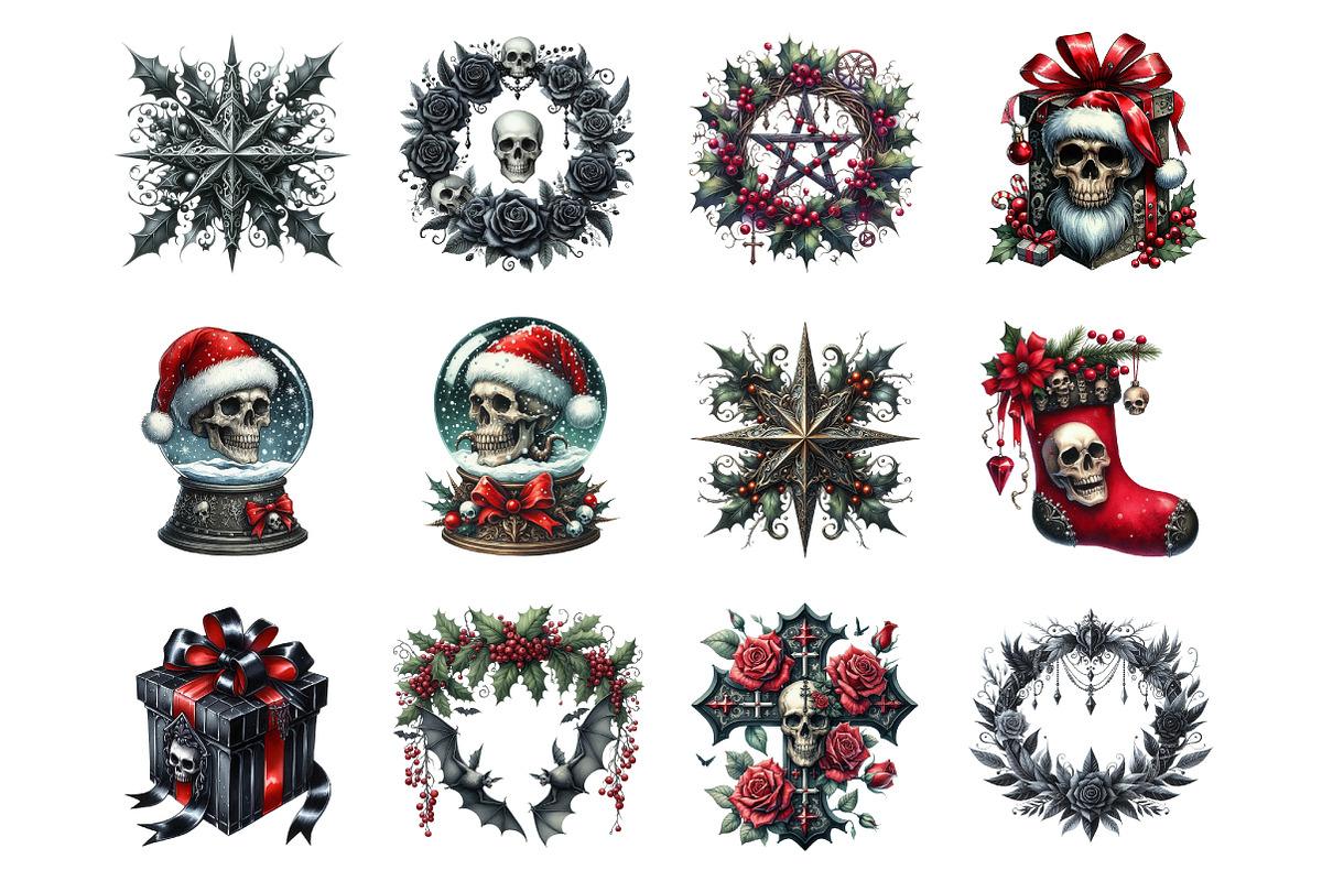 Watercolor Gothic Christmas Clipart, an Illustration by SinaCreation (Photo 2 of 7)
