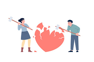 Broken heart with hammer. Man woman, an Illustration by LadadikArt